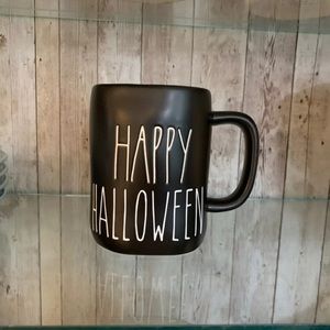 Rae Dunn happy mug with added Halloween decal